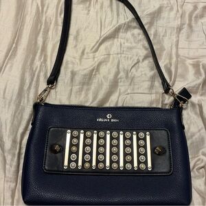 Celine Dion Dark Blue Studded Crossbody Bag
